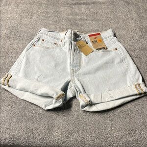 Levi's 501 Light Wash Rolled Hem Denim Shorts - Pale Blue